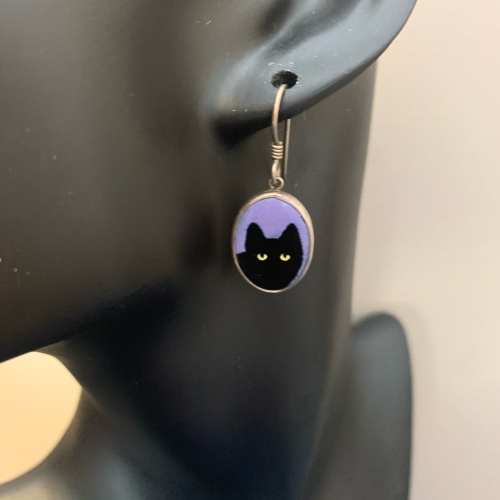 Stamped sterling cat face earrings